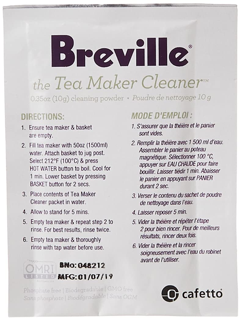 Breville BTM100 Revive Organic Tea Maker Cleaner, Kettle Cleaning Powder, 4 Pack